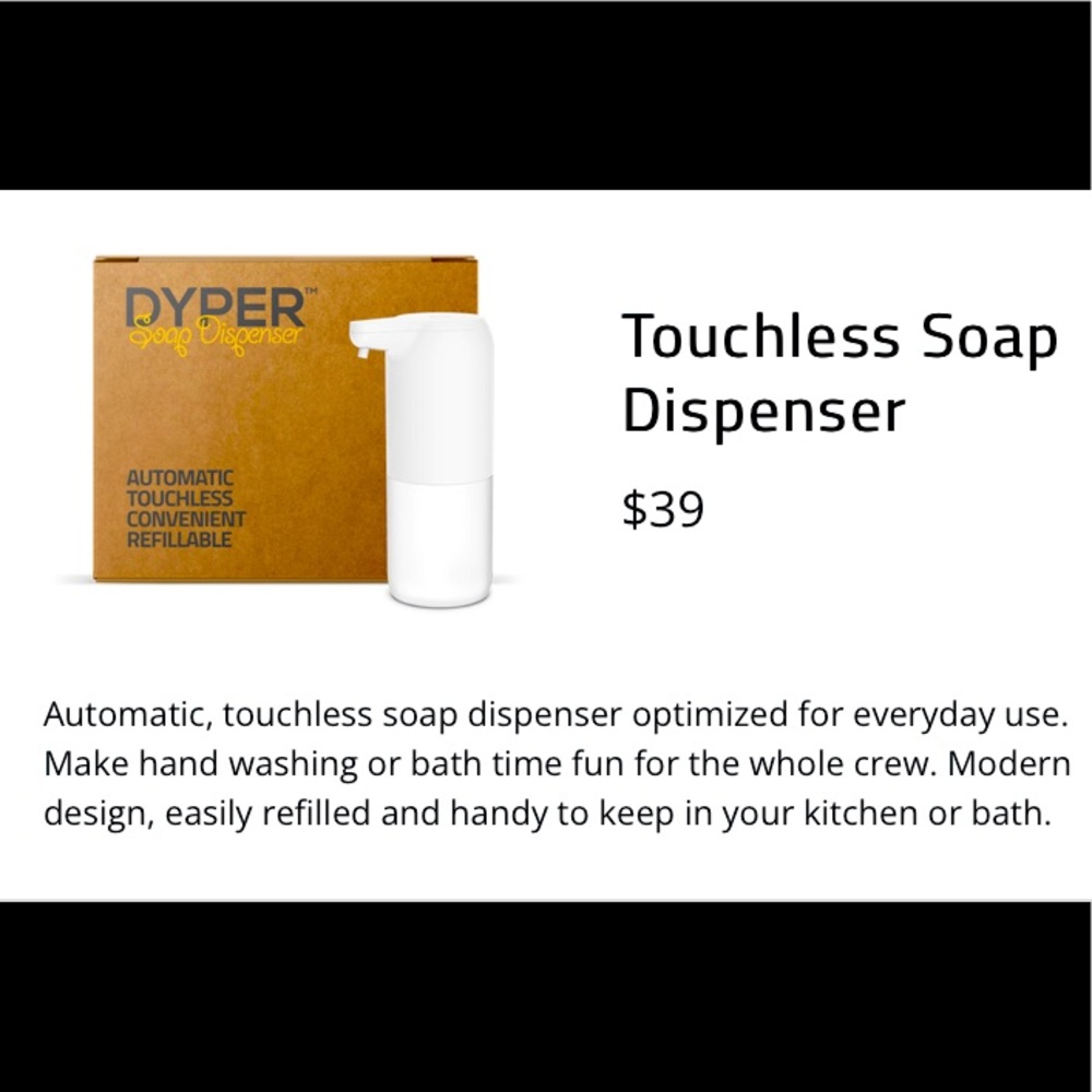 Dyper brand touch free soap dispenser. Never opened